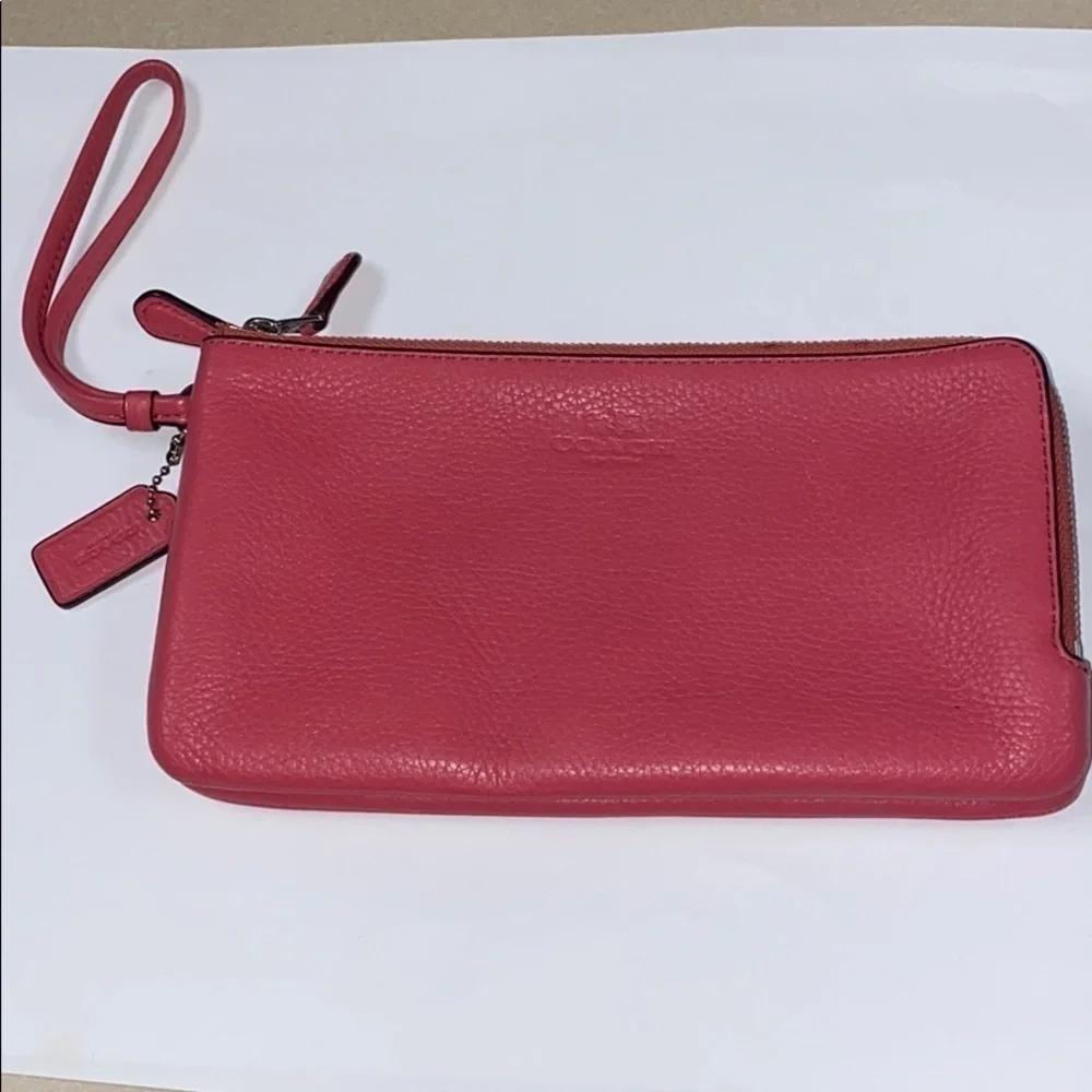 Coach Pink Pebbled Leather Double Wallet Wristlet